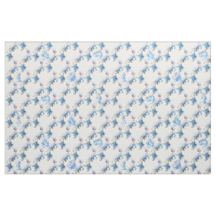 Alice in Wonderland Blue Floral Fabric Stof