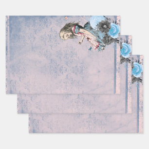 Alice in Wonderland Blue Floral-ontkoppeling Inpakpapier Vel