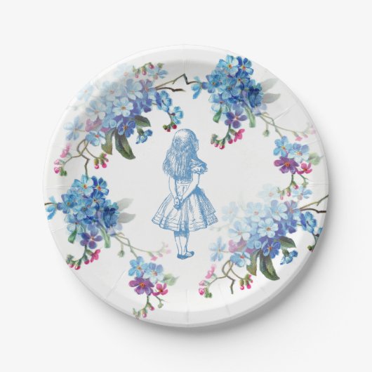 Alice in Wonderland Blue Floral Paper Bord (Voorkant)