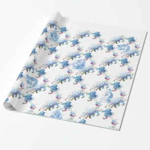 Alice in Wonderland Blue Floral Wrapping Paper Cadeaupapier