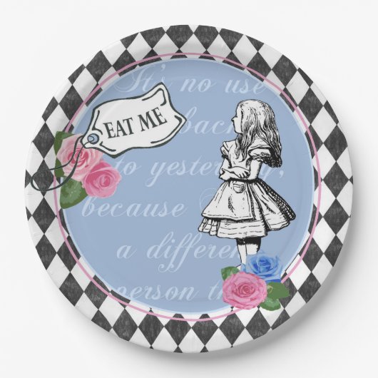  Alice in Wonderland Blue Paper Party Bord (Voorkant)