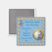 Alice in Wonderland Blue Save The Date Baby shower Magneet (Voorkant / Achterkant)