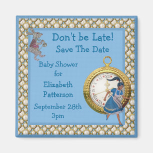 Alice in Wonderland Blue Save The Date Baby shower Magneet