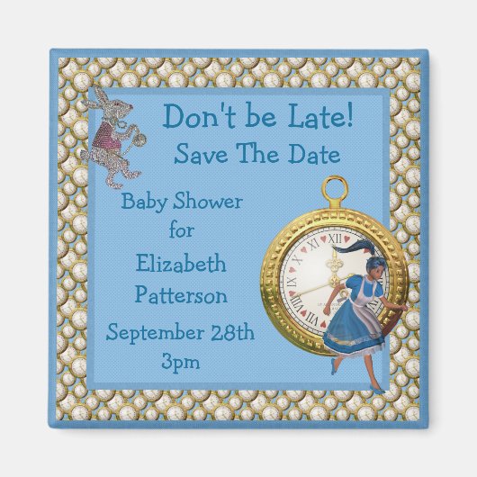 Alice in Wonderland Blue Save The Date Baby shower Magneet (Voorkant)