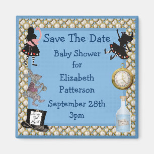 Alice in Wonderland Blue Save The Date Baby shower Magneet