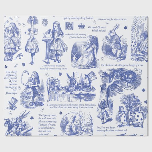 Alice in Wonderland Blue Toile Quotes Cadeaupapier (Zoom)