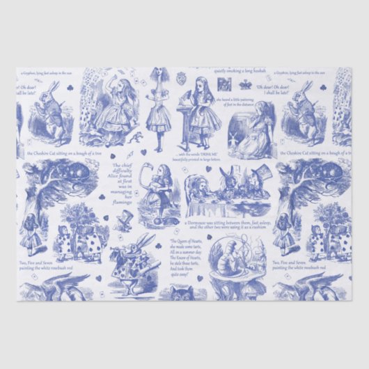 Alice in Wonderland Blue Toile Quotes Tissuepapier (Voorkant)