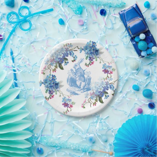 Alice in Wonderland Blue White Rabbit Paper Bord (Feest)
