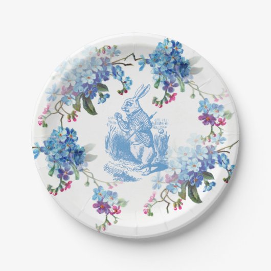 Alice in Wonderland Blue White Rabbit Paper Bord (Voorkant)