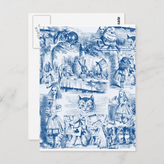 Alice in Wonderland Blue & White Toils Briefkaart (Voorkant / Achterkant)