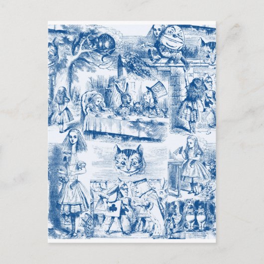Alice in Wonderland Blue & White Toils Briefkaart (Voorkant)