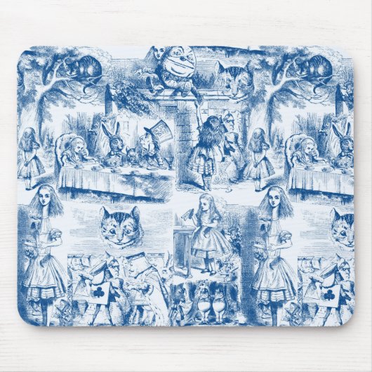 Alice in Wonderland Blue & White Toils Muismat (Voorkant)