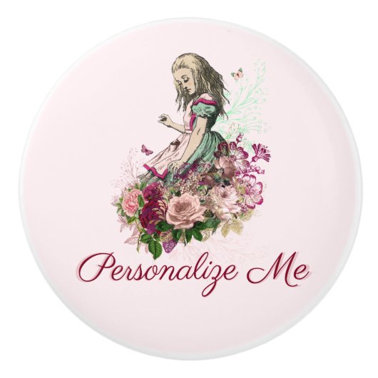 Alice in Wonderland Blush Floral Keramische Knop (Voorkant)