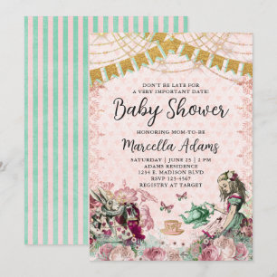 Alice in Wonderland Blush & Mint Babyfeestje Kaart