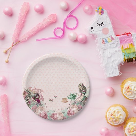Alice in Wonderland Blush & Mint Tea Party Papieren Bordje (Feest)