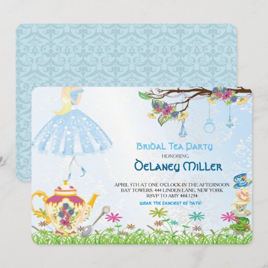 Alice in Wonderland Bridal Shower Kaart (Voorkant / Achterkant)