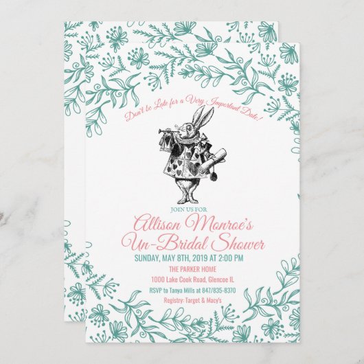 Alice in Wonderland Bridal Shower Kaart (Voorkant / Achterkant)