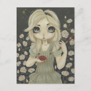 Alice in Wonderland briefkaart schilder rozen rood