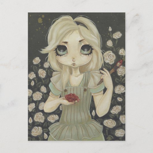 Alice in Wonderland briefkaart schilder rozen rood (Voorkant)