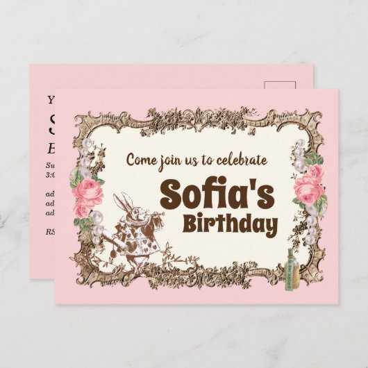 alice in wonderland , briefkaart uitnodiging (Voorkant / Achterkant)