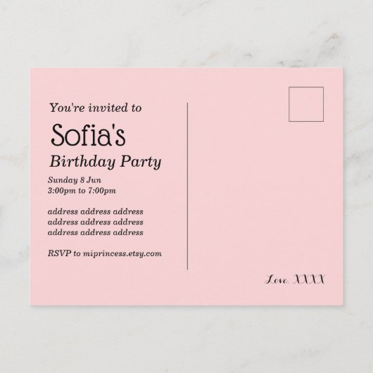 alice in wonderland , briefkaart uitnodiging (Achterkant)