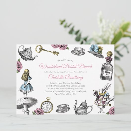 Alice in Wonderland bruidsbrunch Kaart (Staand voorkant)