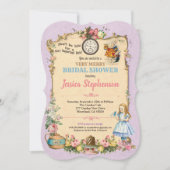 Alice in Wonderland bruidsdouche uitnodiging lila (Voorkant)