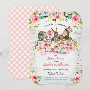 Alice in Wonderland bruidsdouche uitnodiging roze