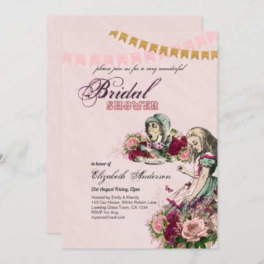 Alice in Wonderland Bruidsuitnodiging Theepartij Kaart (Voorkant / Achterkant)