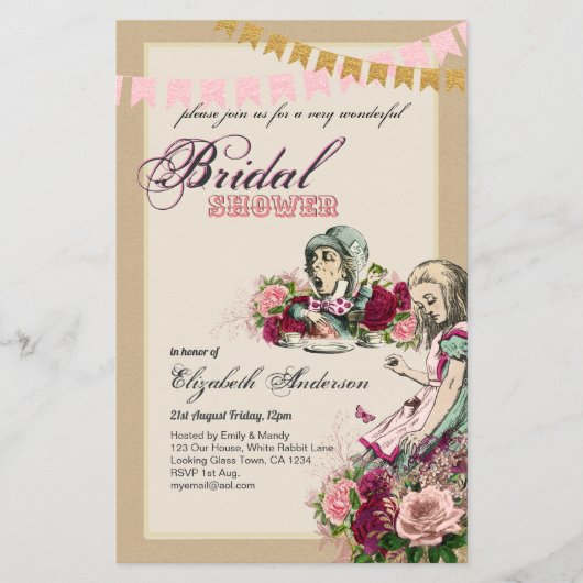 Alice in Wonderland Bruidsuitnodiging Theepartij U Flyer (Voorkant)