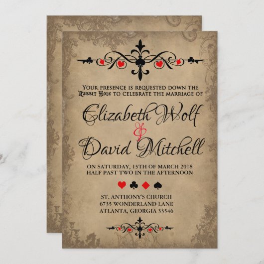  Alice in Wonderland bruiloft Kaart (Voorkant / Achterkant)