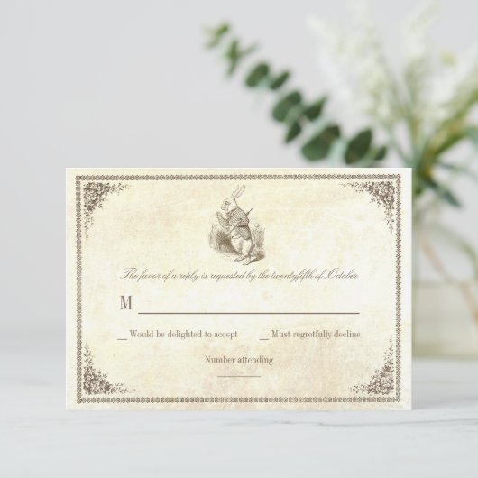 Alice in wonderland bruiloft RSVP-kaarten RSVP Kaartje (Staand voorkant)