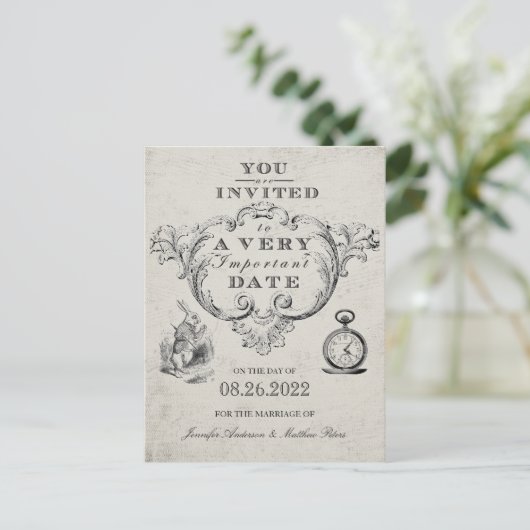 Alice In Wonderland Bruiloft Save the Date Briefkaart (Staand voorkant)