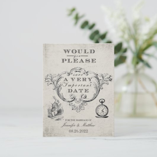  Alice In Wonderland Bruiloft Save the Date Briefkaart (Staand voorkant)