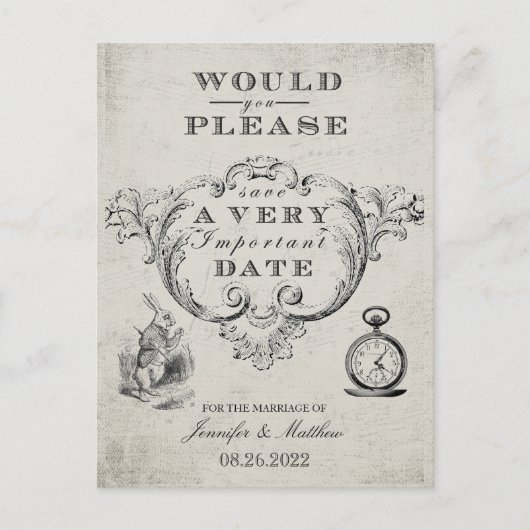 Alice In Wonderland Bruiloft Save the Date Briefkaart (Voorkant)