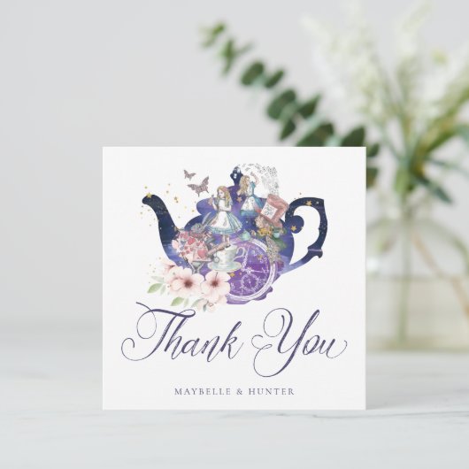 Alice in Wonderland Bruiloft Wonderland Dank je we Bedankkaart (Staand voorkant)