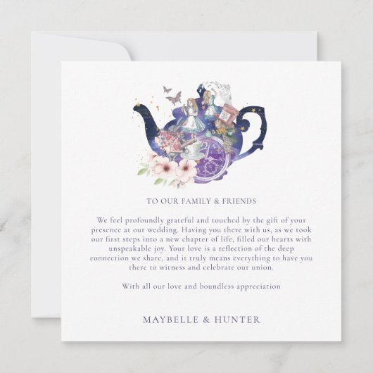 Alice in Wonderland Bruiloft Wonderland Dank je we Bedankkaart (Achterkant)