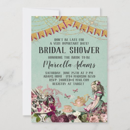 Alice in Wonderland Bruiloftsfeest Kaart (Voorkant)