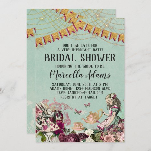 Alice in Wonderland Bruiloftsfeest Kaart (Voorkant / Achterkant)