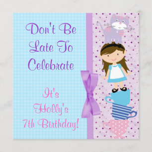 Alice in Wonderland Brunette Birthday Celebration Kaart