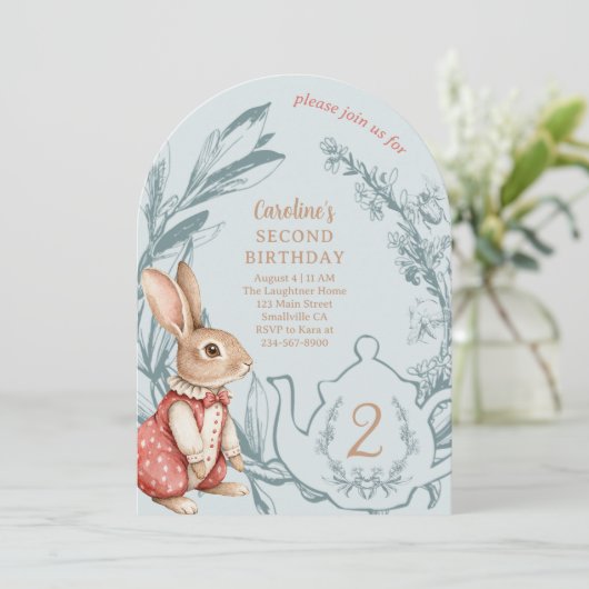 Alice in Wonderland Bunny Tea Tweede Verjaardag Kaart (Staand voorkant)