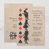 Alice in Wonderland Burlap Tea Party Birthday Kaart (Voorkant / Achterkant)