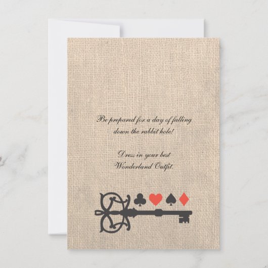 Alice in Wonderland Burlap Tea Party Birthday Kaart (Achterkant)