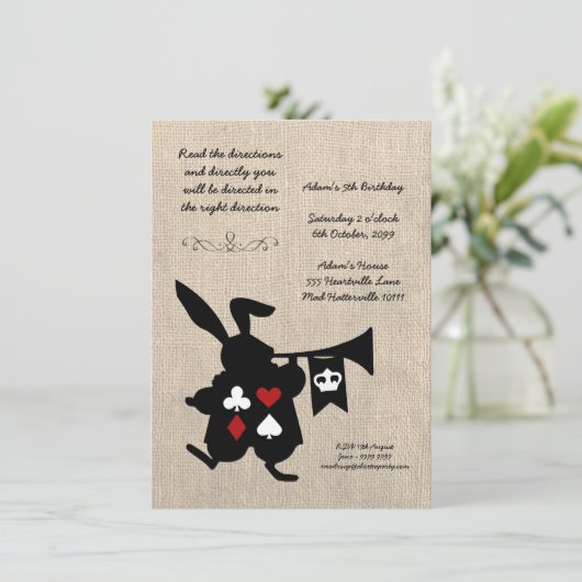 Alice in Wonderland Burlap Tea Party Birthday Kaart (Staand voorkant)