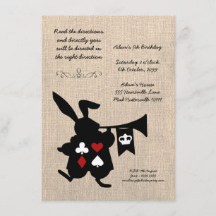 Alice in Wonderland Burlap Tea Party Birthday Kaart