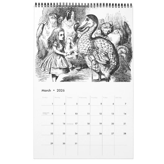 Alice in Wonderland Calendar Kalender (Mar 2026)