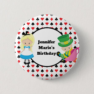 Alice in Wonderland Card Deck Custom Kids Birthday Ronde Button 5,7 Cm