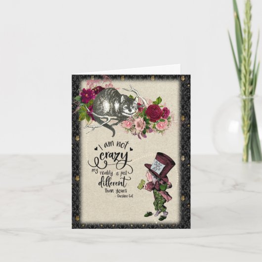 Alice in Wonderland Cat en Mad Hatter Notitiekaartje (Voorkant)