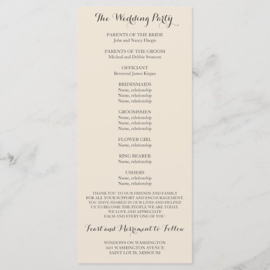 Alice in Wonderland Ceremony Program Programmakaart (Achterkant)