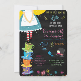 Alice in Wonderland Chalkboard Birthday Uitnodigin Kaart